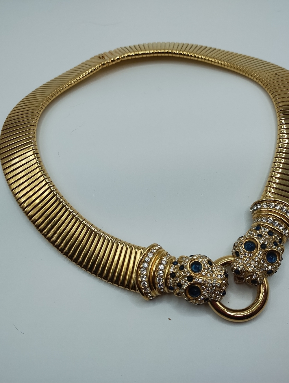 Vintage Ciner Double Panther Omega Necklace With The Rarest Blue Eyes - Picture 7 of 9